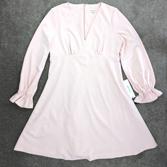 Calvin Klein Plus Womens Ruffle sleeve V-neck Sheath Dress Size 14 - Picture 1 of 10
